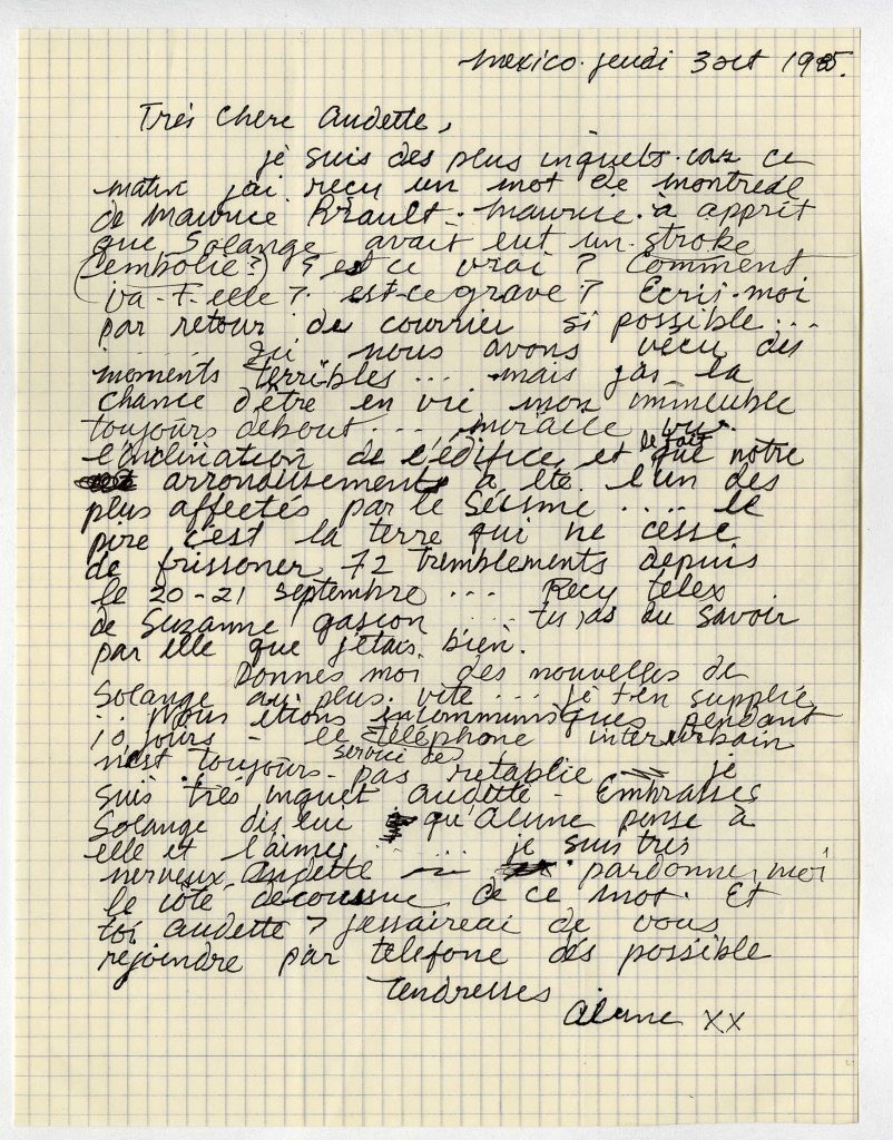 Lettre d’Alan Glass à la sœur de Solange Legendre