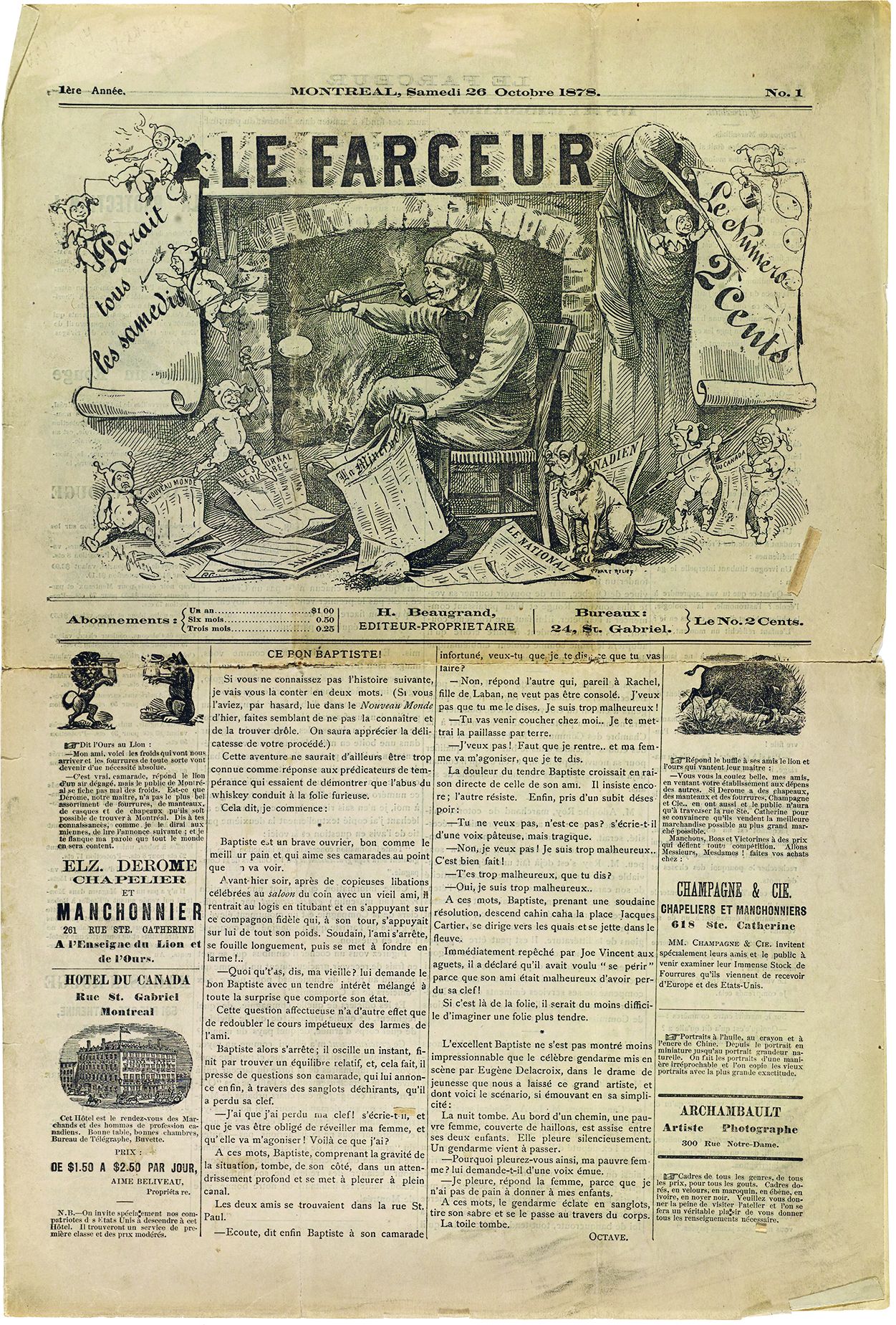 Gravure représentant un homme assis devant un foyer et fumant la pipe