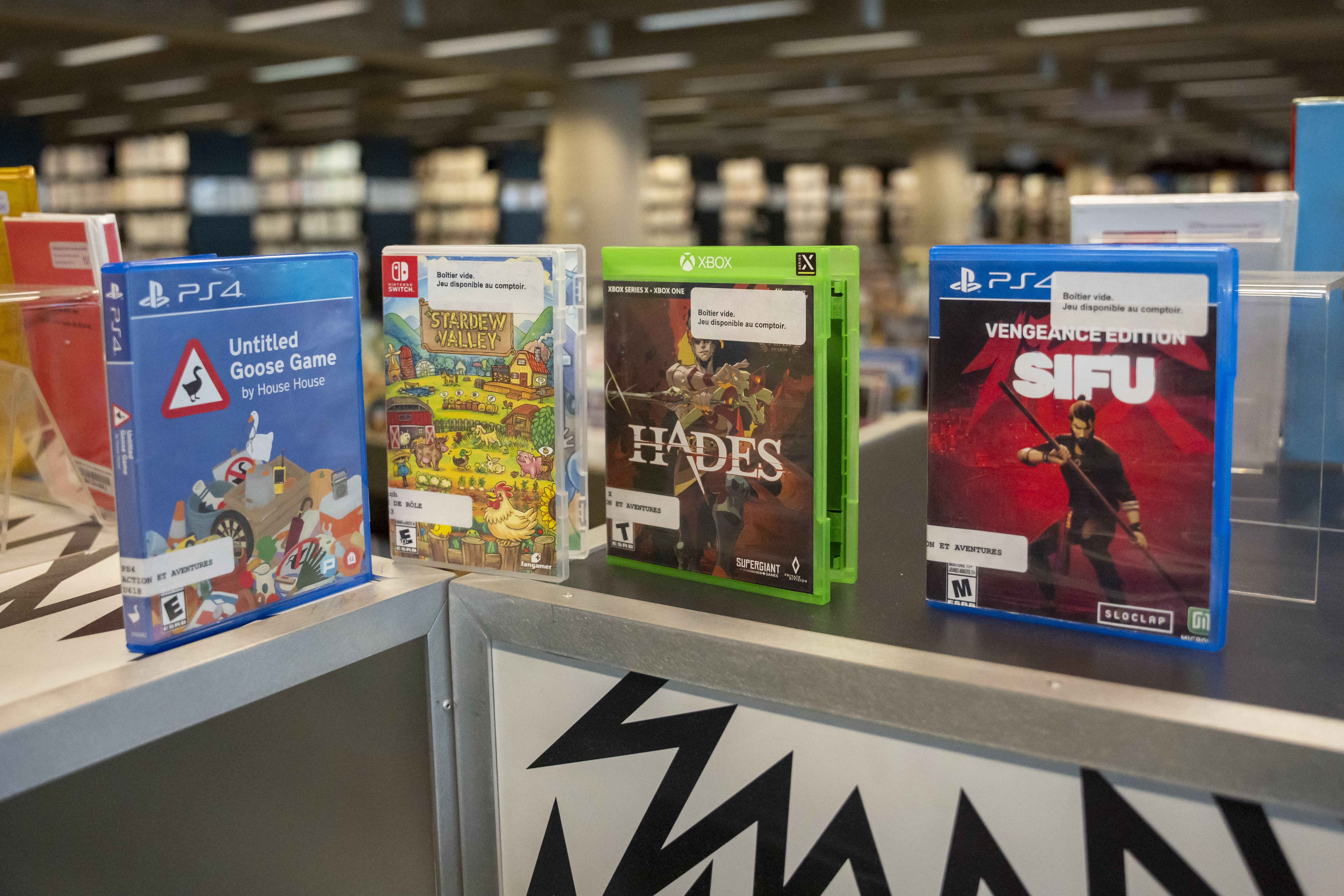Jeux vidéo : Untitled goose game (PS4), Stardew valley (Switch), Hades (XBOX) et SIFU (PS4).