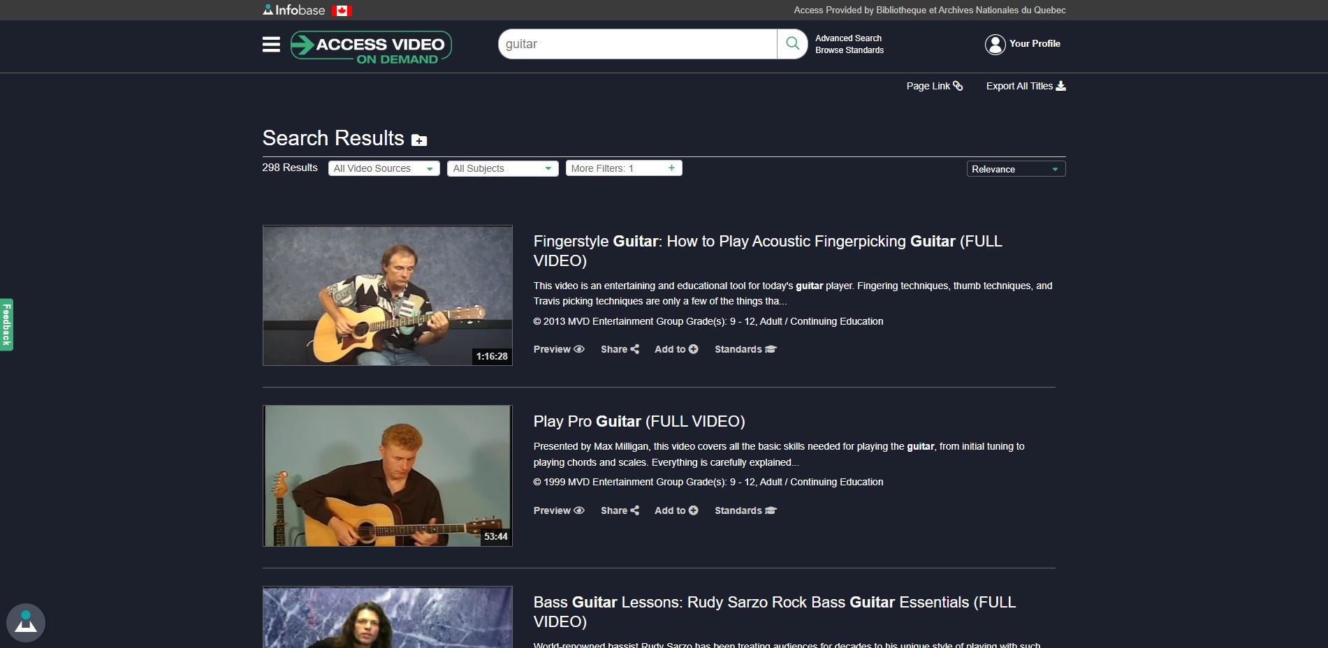 Page de la plateforme AVOD: Access Video on Demand