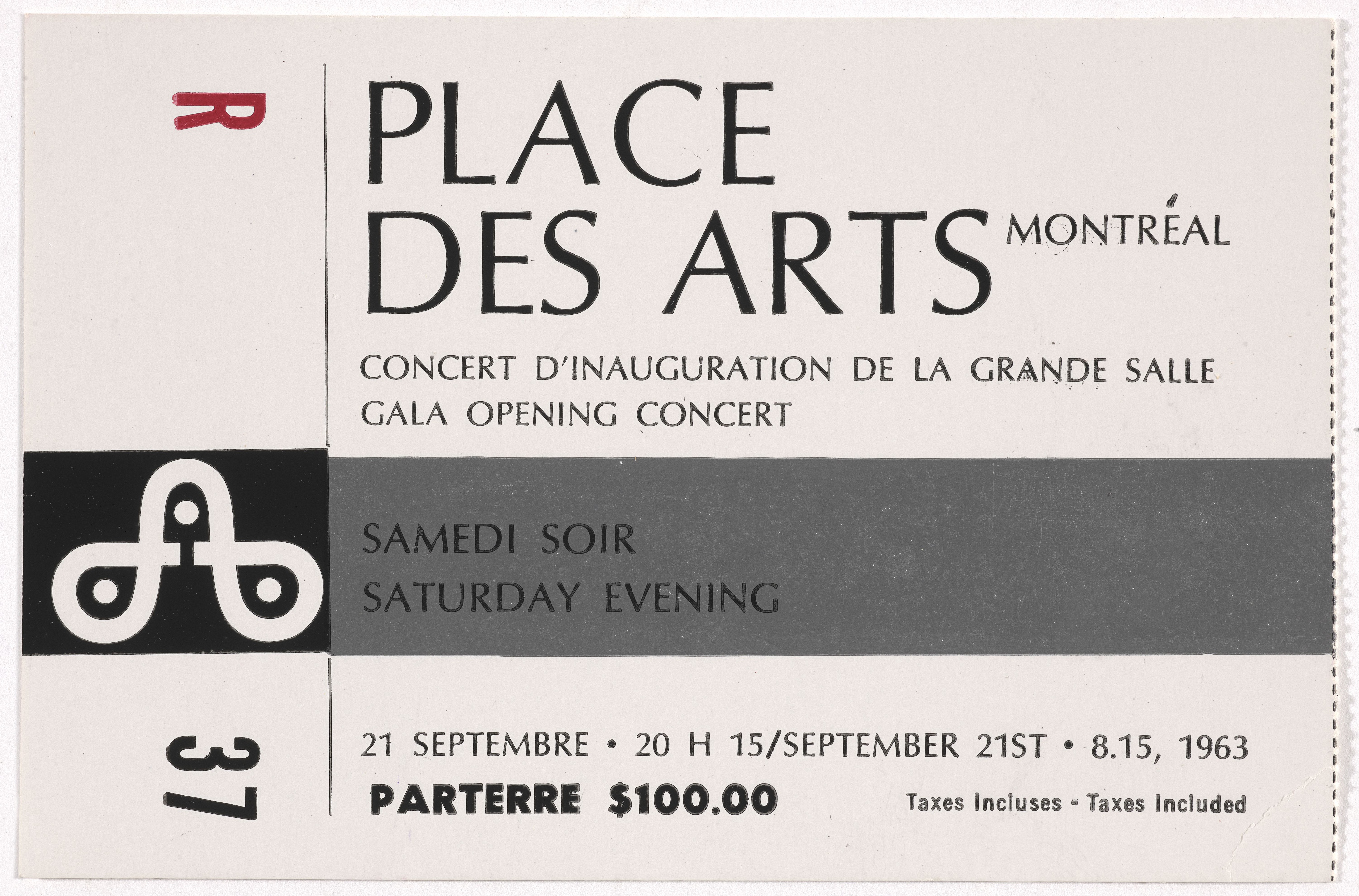 Billet d’entrée au concert inaugural du 21 septembre 1963