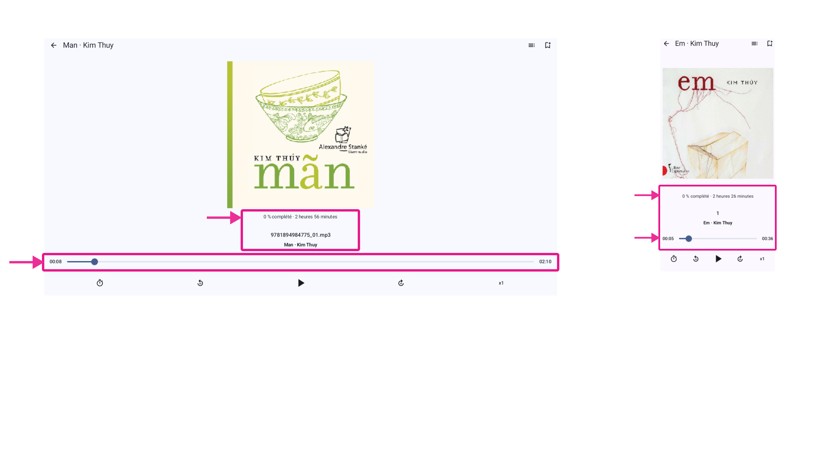 Affichage de la progression de lecture