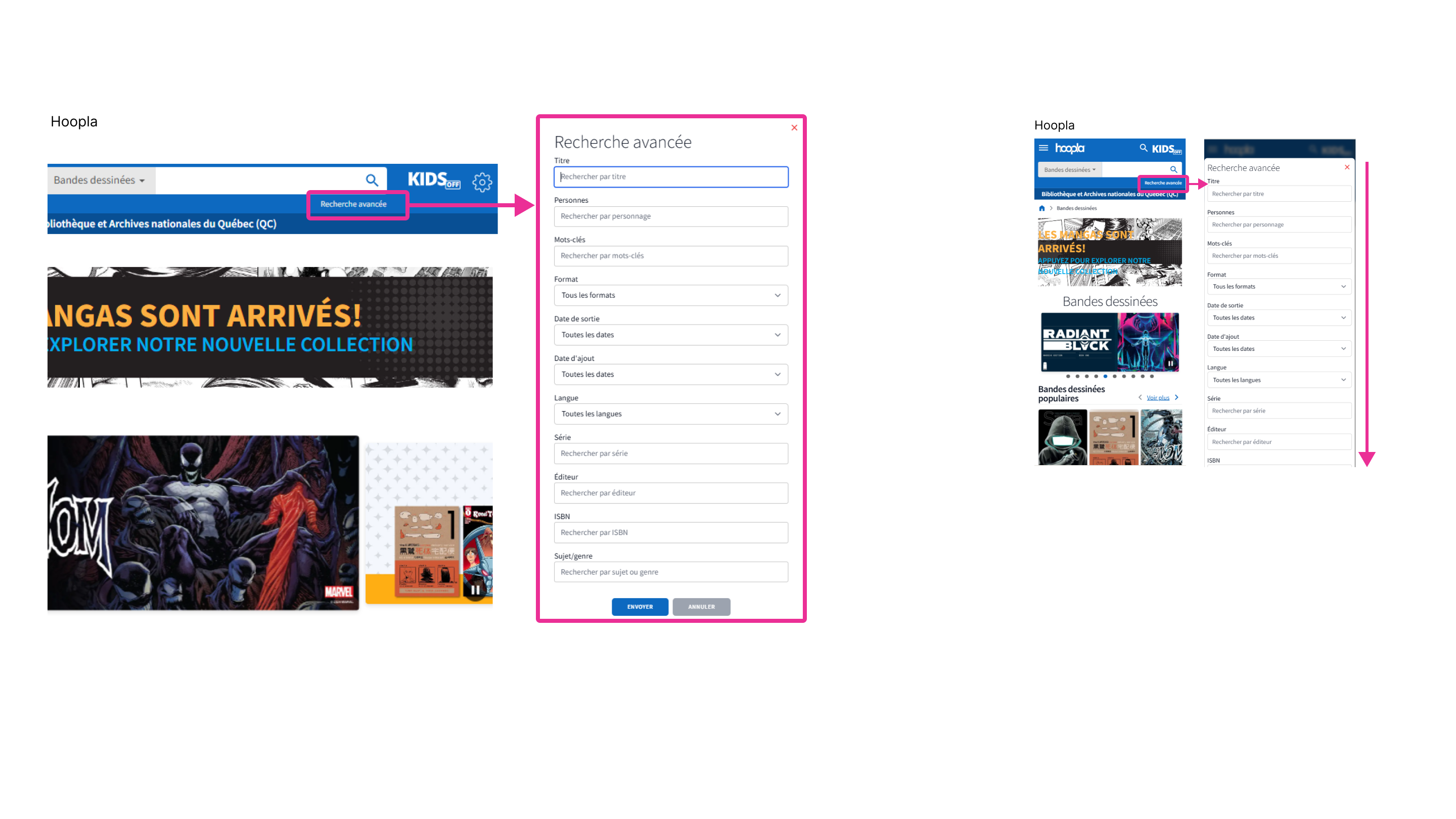 L’interface de recherche avancée de la plateforme Hoopla