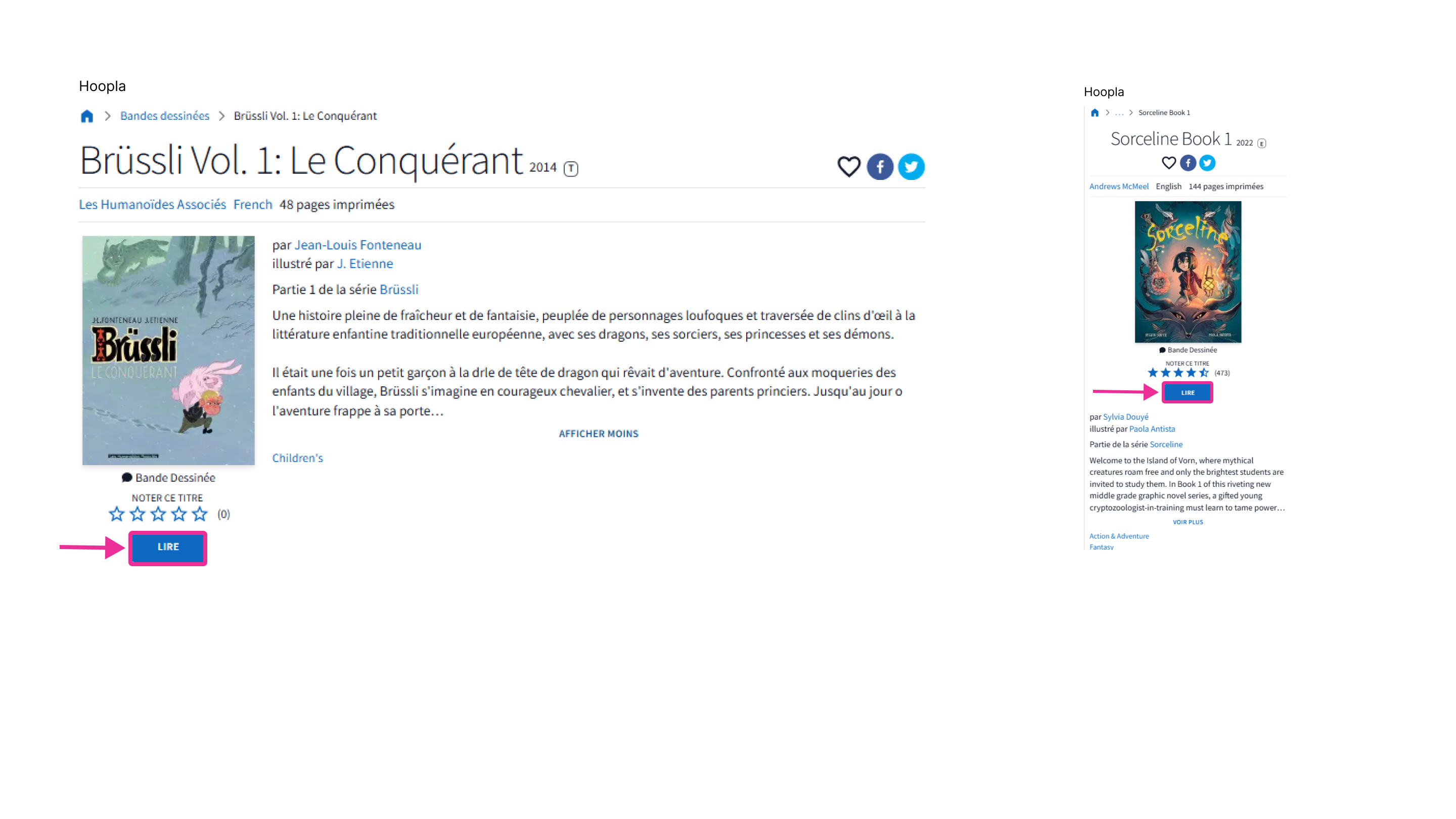 Fiche d’un livre sur la plateforme Hoopla