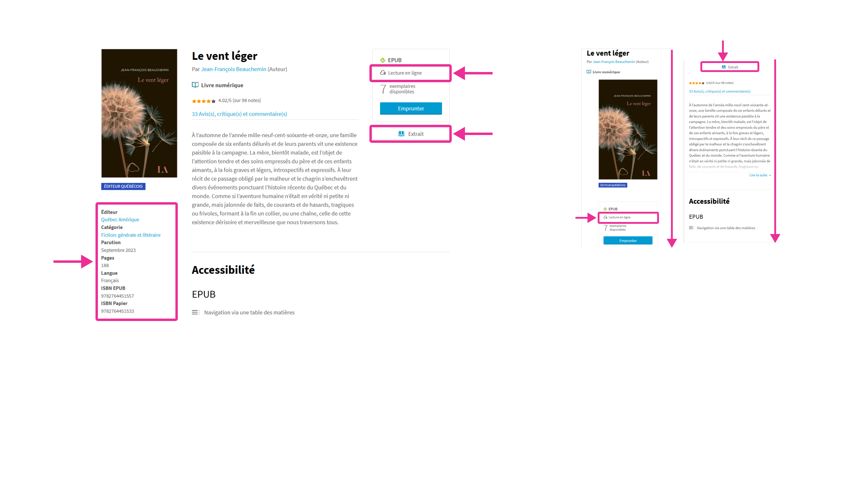 Fiche d’un livre sur la plateforme Pretnumerique.ca