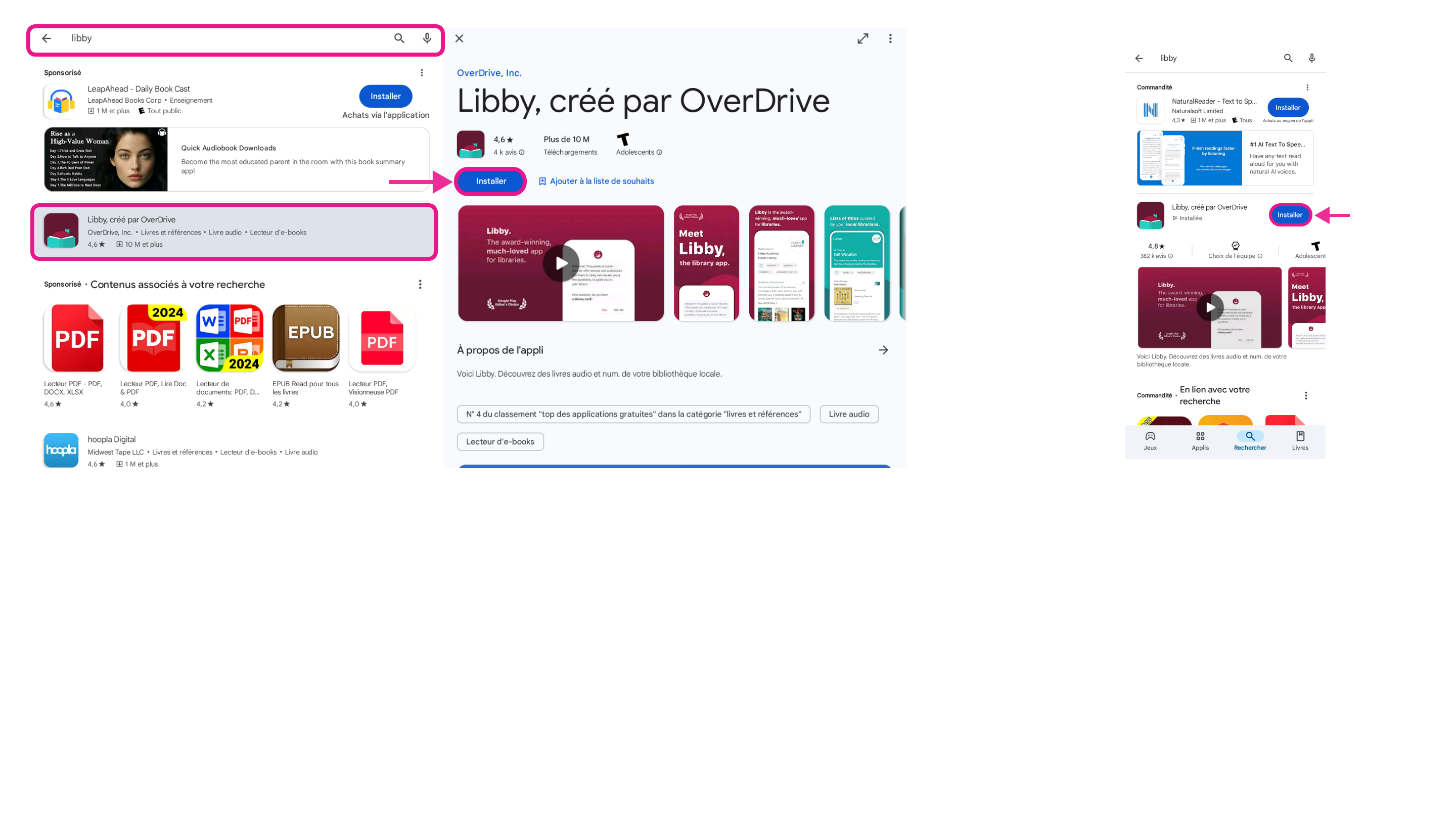Recherche et téléchargement de l'application Libby