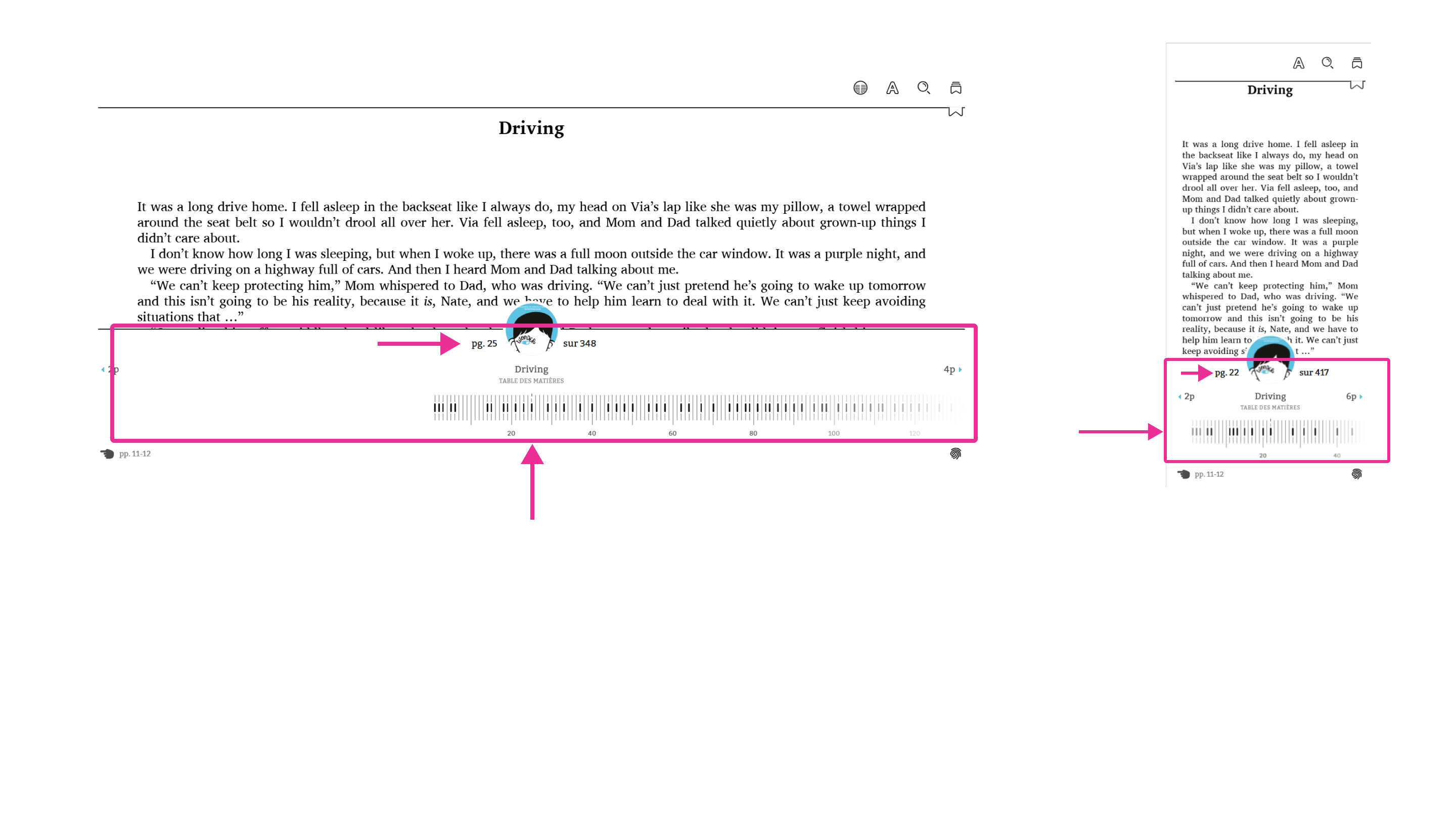 Affichage de la progression de lecture pour un livre d’OverDrive