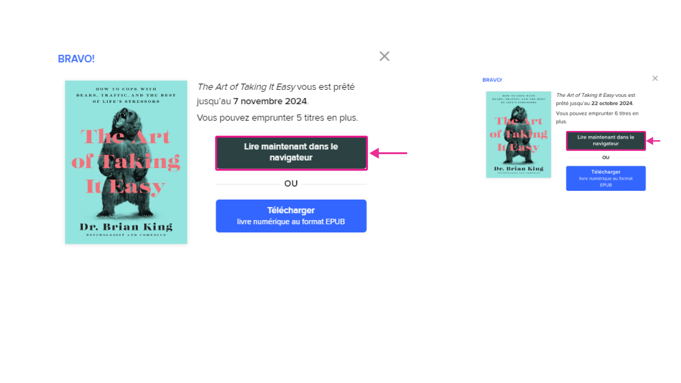Option de lecture en ligne pour un livre d’OverDrive