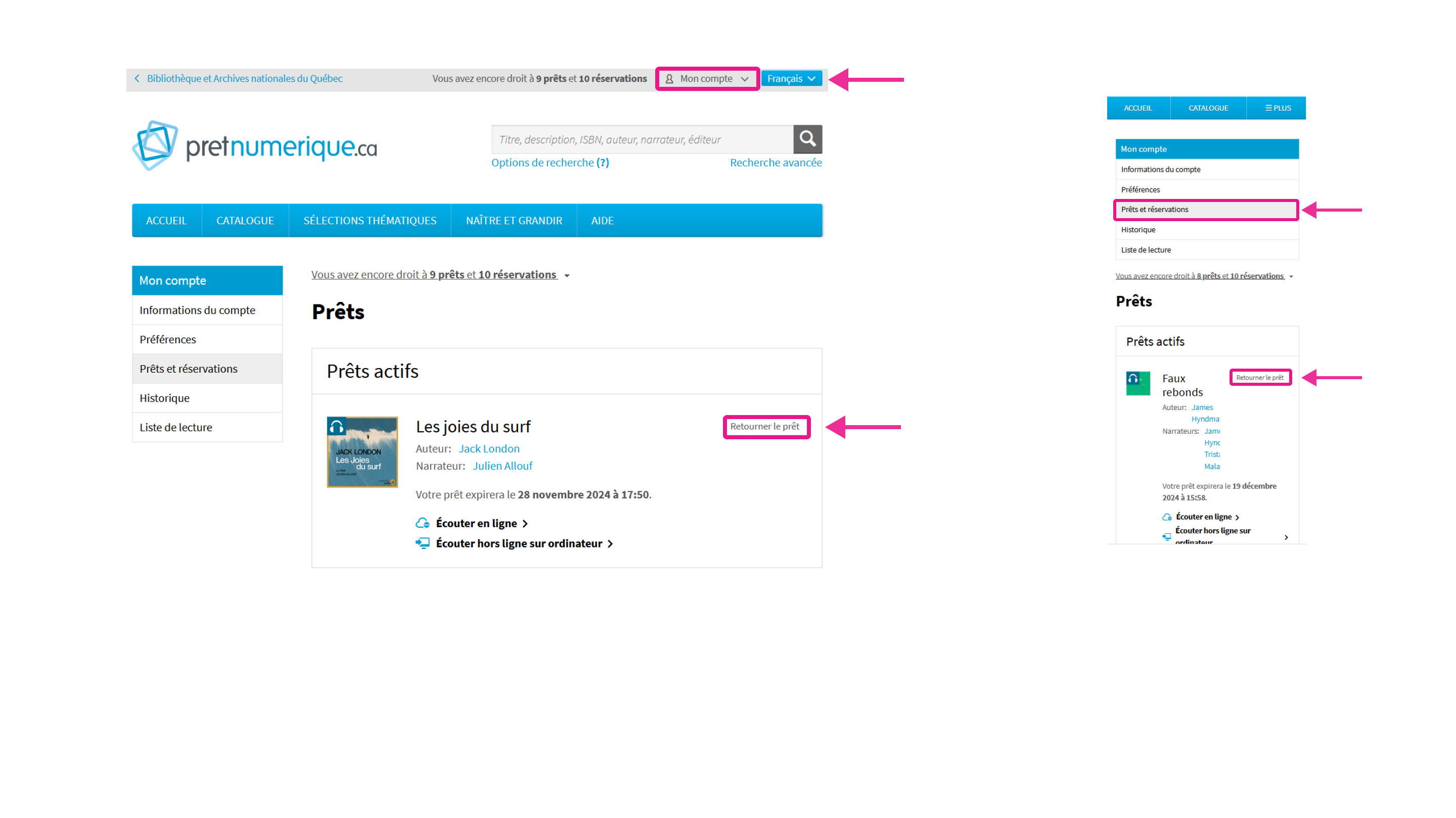 Exemple d’un retour effectué de la plateforme Pretnumerique.ca