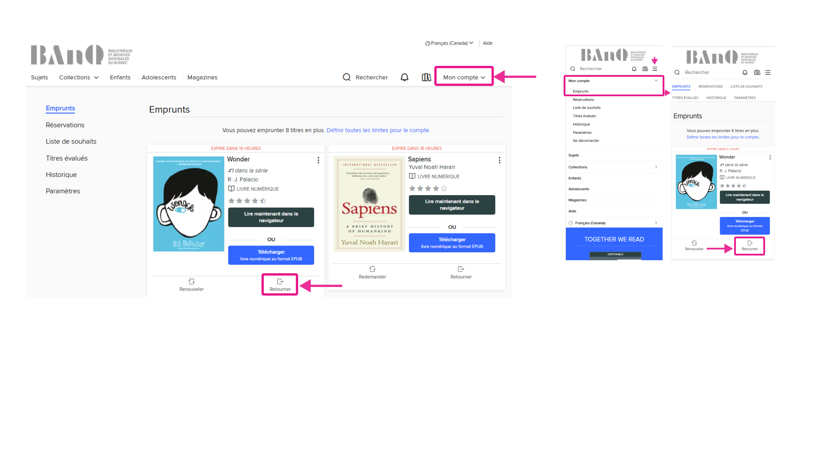 Exemple d’un retour effectué sur la plateforme OverDrive