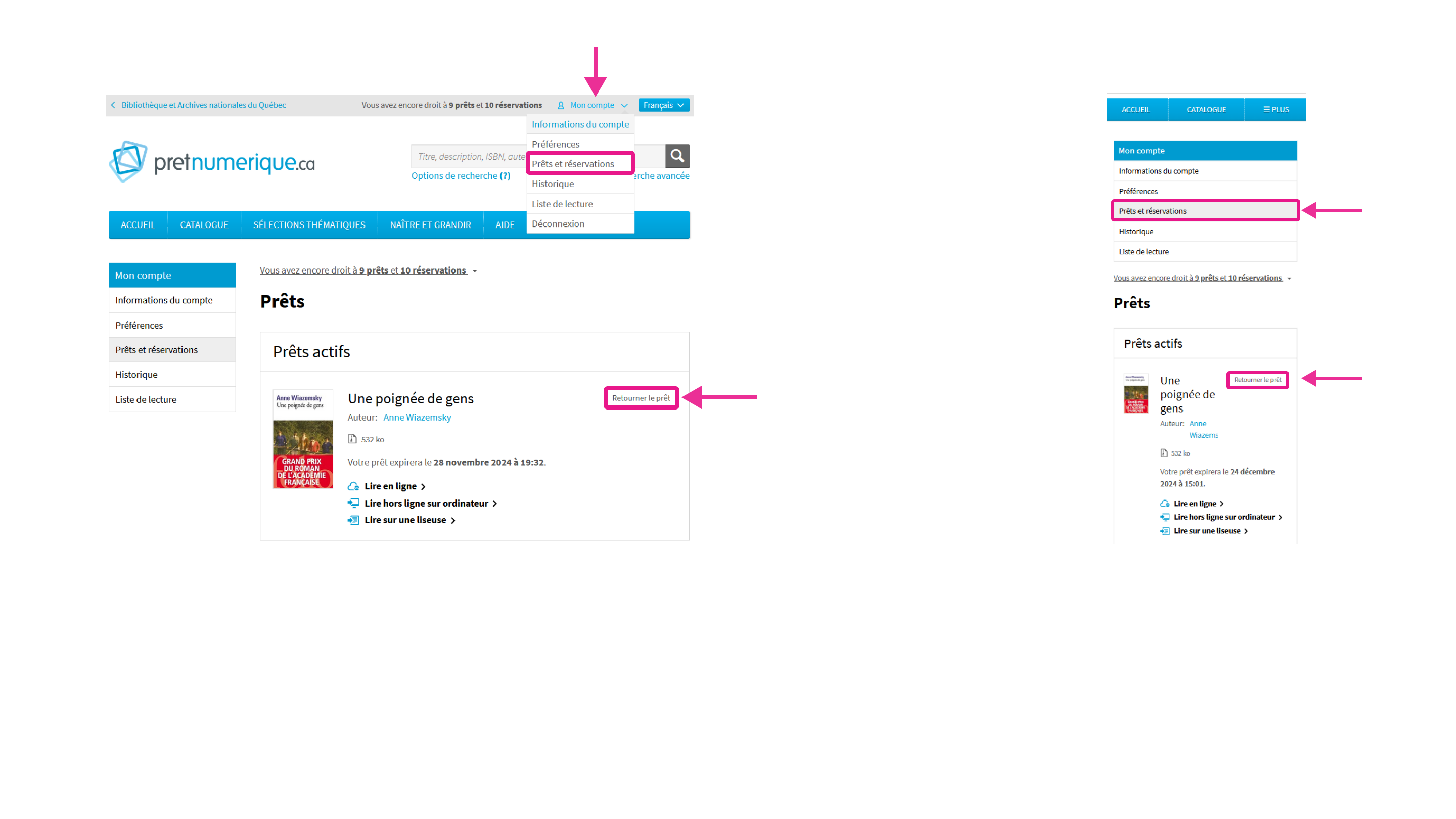 Exemple d’un retour effectué de la plateforme Pretnumerique.ca