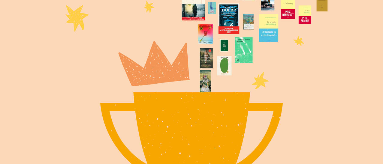 Illustration : un trophée dont semblent sortir les livres primés.