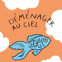 Un poisson bleu vole dans un ciel orange.